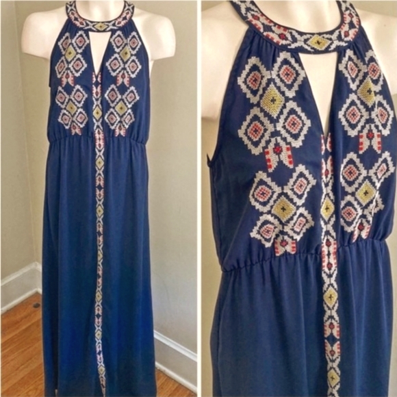 THML Embroidered Navy Maxi Dress - Picture 2 of 13